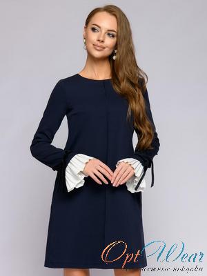 Платье синего цвета длины мини с длинными рукавами